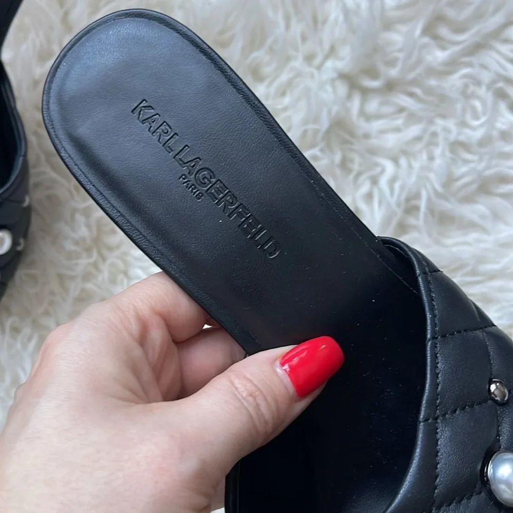 NEW Karl Lagerfeld - Black Amina Studded Heeled Mule - Picture 6 of 11